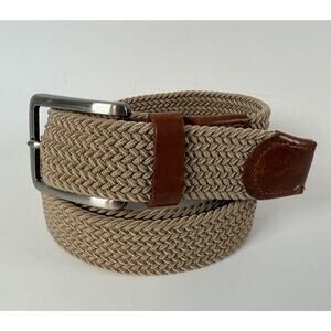 Tommy Bahama Men’s Woven Stretch Belt Tan Brown Leather Trim Size 34-40